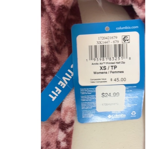 Columbia Womens XS Arctic Air Printed Half Zip Fleece Pullover Burgundy Pink NWT - Picture 6 of 11